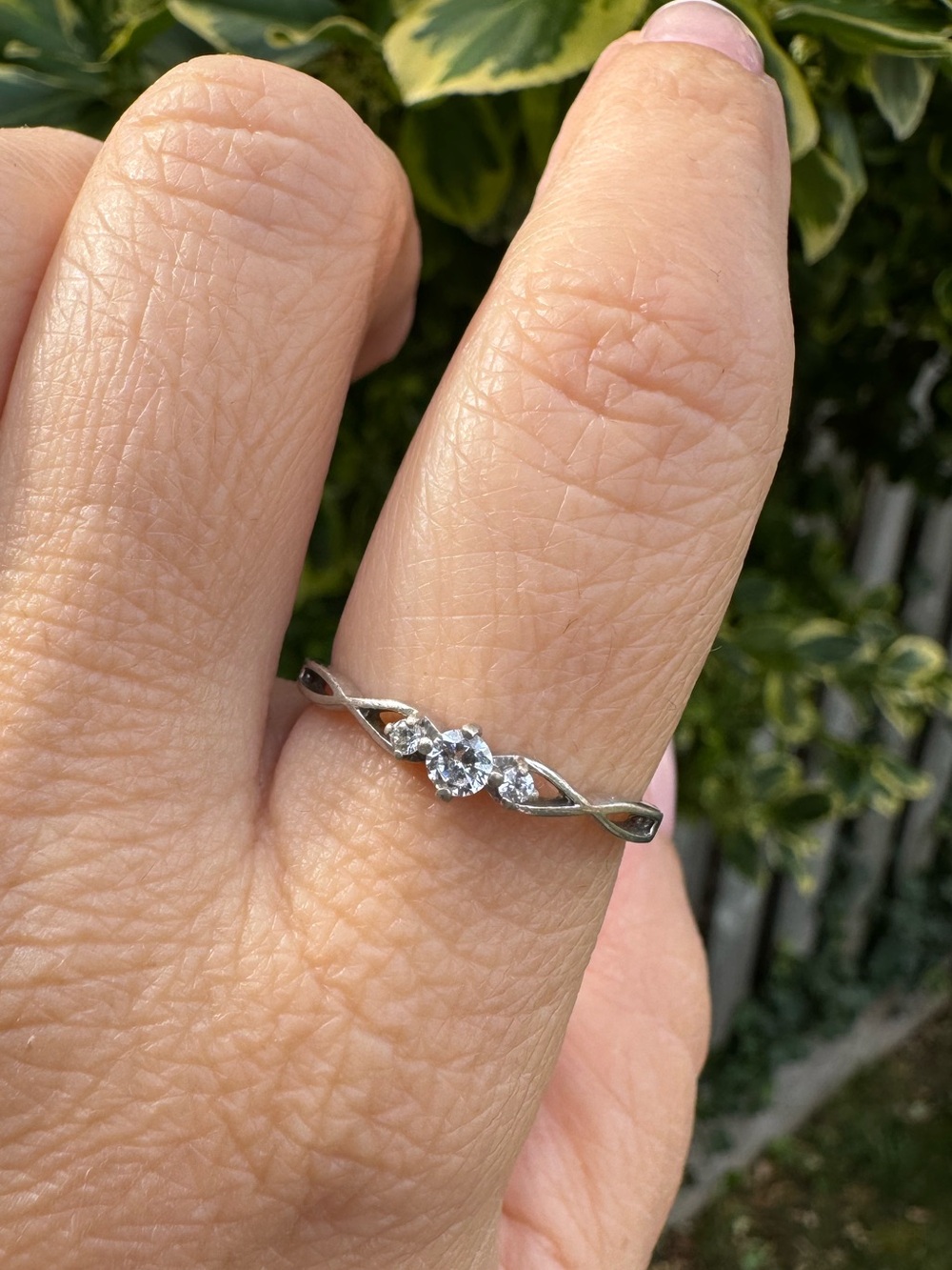 Sterling Silver Three-Stone CZ Accent Ring Vintage Minimalist Ethereal